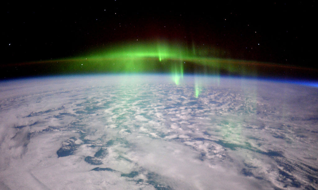 Photo of aurora from space. Image courtesy of NASA.