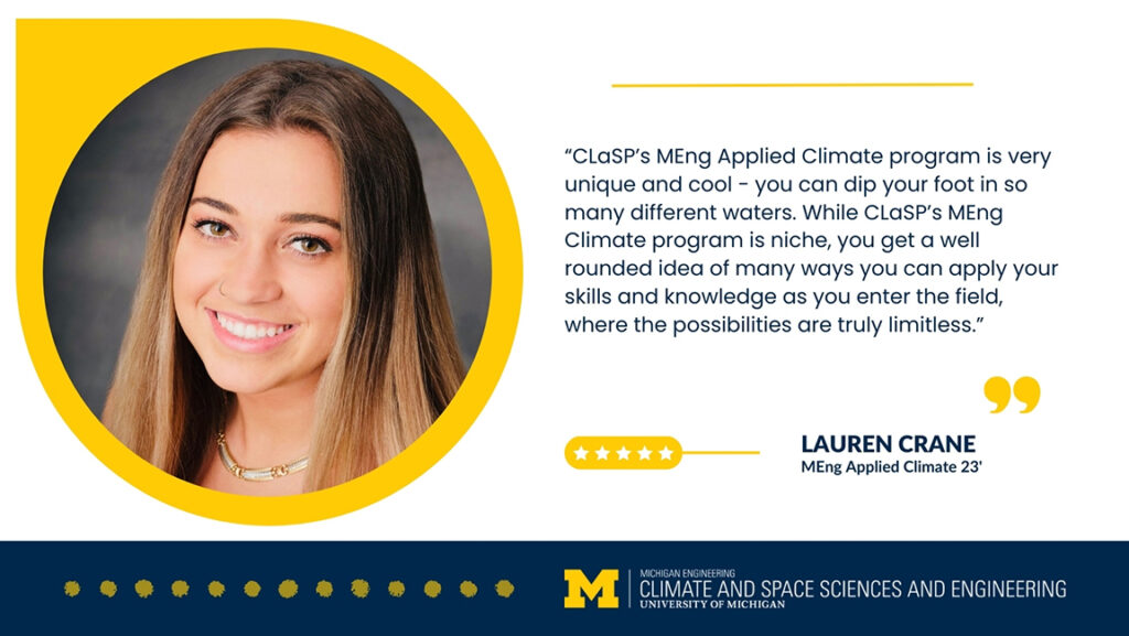 Quote from Lauren Crane, MEng Applied Climate Alumna