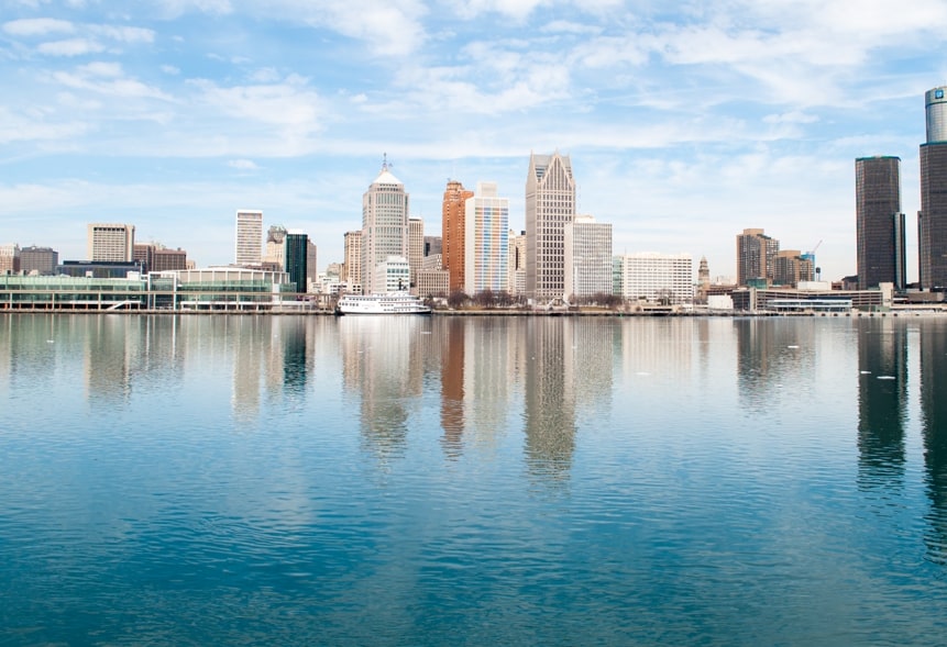 Photo of Detroit Skyline along water